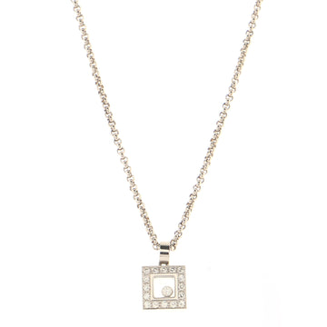 Chopard Happy Diamonds 1 Diamond Square Pendant Necklace 18K White Gold Diamonds