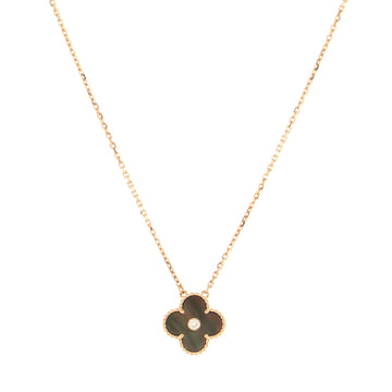 Van Cleef & Arpels Vintage Alhambra Pendant Necklace 18K Rose Gold and Mother of Pearl with Diamond