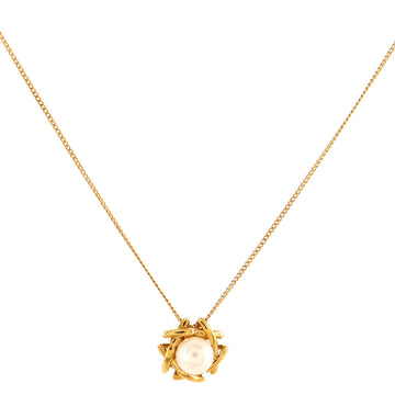 Tiffany & Co. Bamboo Pearl Pendant Necklace 18K Yellow Gold with Pearl 7mm