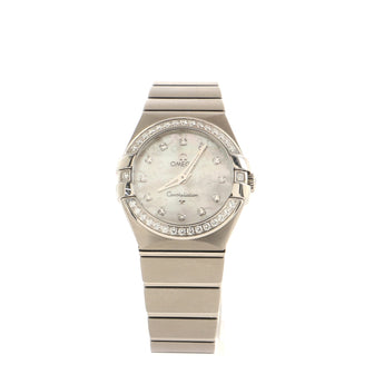 Omega Constellation Quartz Watch Stainless Steel with Diamond Bezel and Markers and Mother of Pearl 27