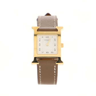 Hermes Heure H Quartz Watch Plated Metal and Leather 21