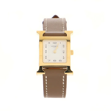 Hermes Heure H Quartz Watch Plated Metal and Leather 21