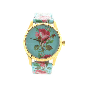 Gucci G-Timeless Flora Quartz Watch Stainless Steel and Leather 38