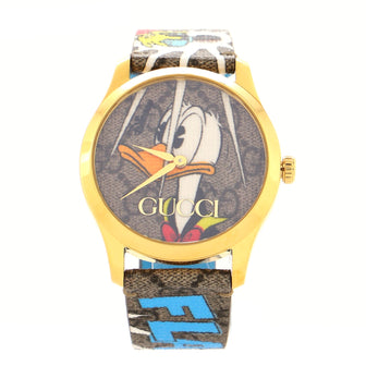 Gucci Donald Duck Quartz Watch PVD Stainless Steel and Leather 38