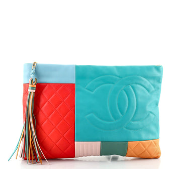 Chanel O Case Clutch Colorblock Quilted Leather Large