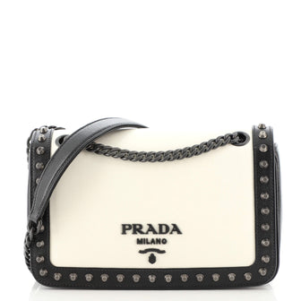 Prada Chain Flap Bag Studded Glace Calf Small