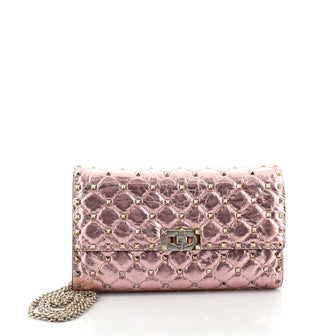 Valentino Rockstud Spike Wallet on Chain Quilted Leather Small