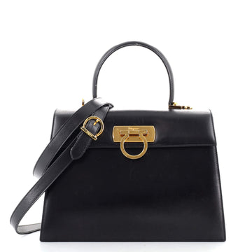 Salvatore Ferragamo Gancini Convertible Top Handle Bag Saffiano Leather Medium