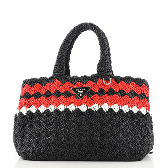 Prada Canapa Convertible Tote Raffia Crochet Small