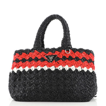 Prada Canapa Convertible Tote Raffia Crochet Small