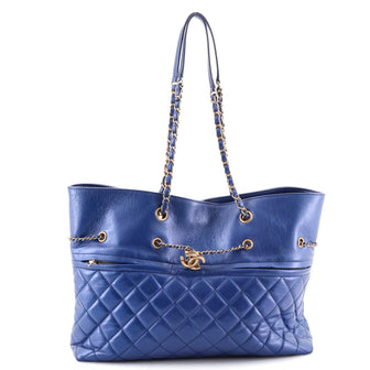 Chanel Front Zip CC Drawstring Chain Tote Quilted Calfskin Large