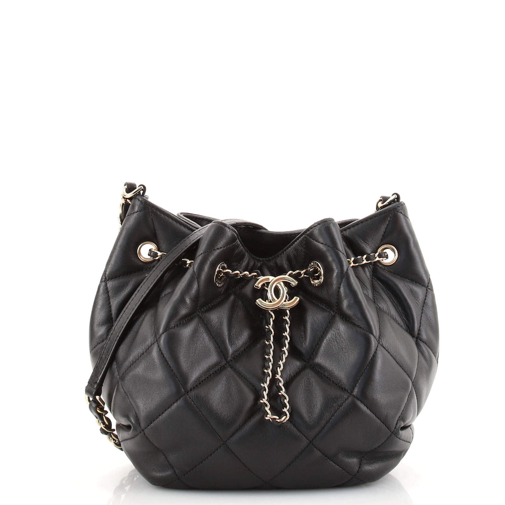 Chanel CC Chain Drawstring Bucket Bag Quilted Lambskin Mini Black 1317782