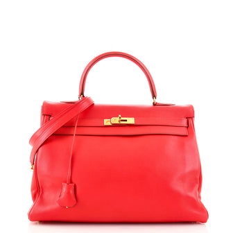 Hermes Kelly Handbag Red Gulliver with Gold Hardware 35