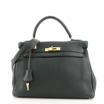 Hermes Kelly Handbag Green Togo with Gold Hardware 32