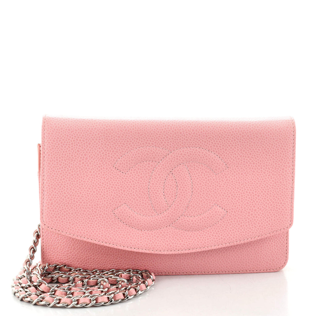 CHANEL Cloudy Pearly Goatskin Quilted Wallet on Chain WOC Light