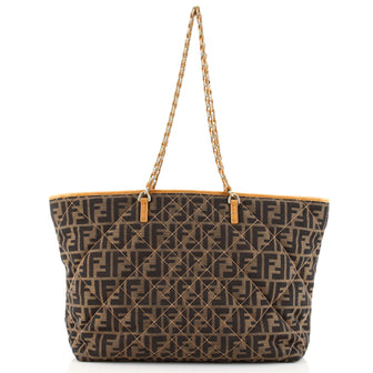 Fendi Chain Roll Tote Quilted Zucca Canvas Large
