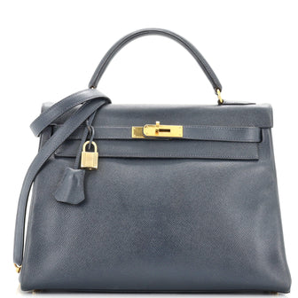 Hermes Kelly Blue Courchevel with Gold Hardware 32