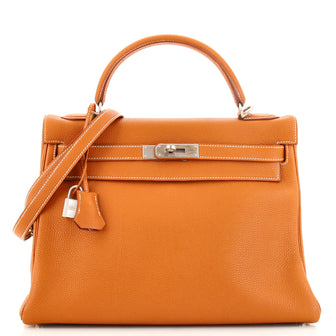 Hermes Kelly Handbag Brown Togo with Palladium Hardware 32