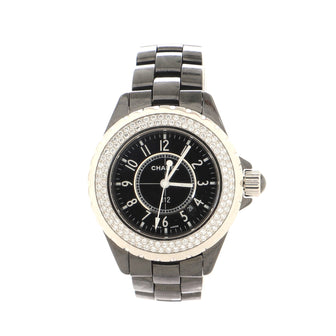 Chanel J12 Quartz Watch Ceramic and Stainless Steel with Diamond Bezel and Markers 33
