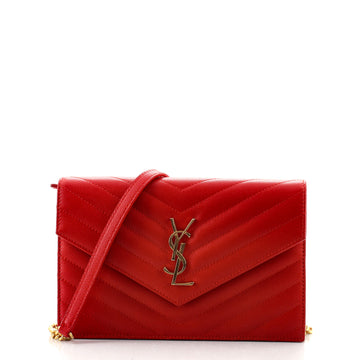 Saint Laurent Classic Monogram Wallet on Chain Matelasse Chevron Leather Small