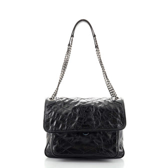 Saint Laurent Niki Chain Flap Bag Matelasse Chevron Leather Medium