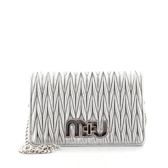 Miu Miu My Logo Chain Wallet Matelasse Leather