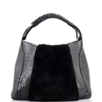 Nancy Gonzalez Hobo Crocodile with Fur Medium