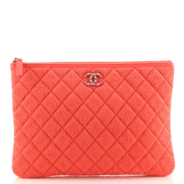 Chanel O Case Clutch Quilted Terry Cloth with Faux Pearls Medium