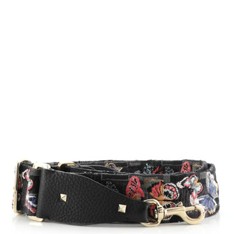 Valentino Camubutterfly Guitar Bag Strap Embroidered Canvas with Leather