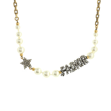 Christian Dior J'Adior Star Choker Chain Necklace Metal with Crystals and Faux Pearls
