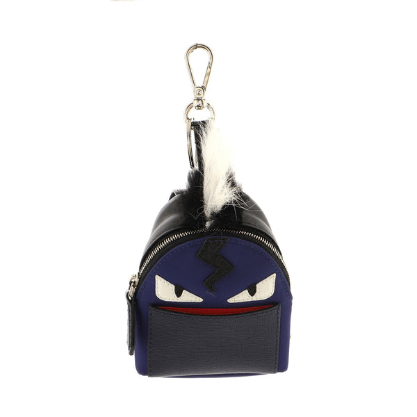 Fendi Monster Backpack Bag Charm Nylon with Leather and Fur Micro