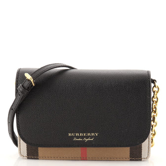 Burberry Hampshire Wallet on Chain Leather and House Check Canvas