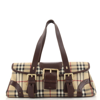 Burberry Vintage Buckle Flap Bag Haymarket Coated Canvas and Leather Medium
