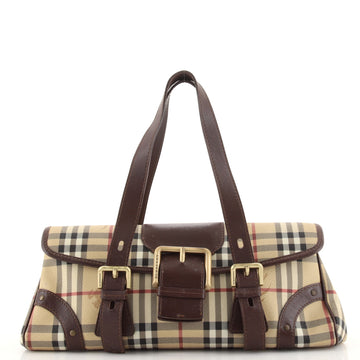 Burberry Vintage Buckle Flap Bag Haymarket Coated Canvas and Leather Medium