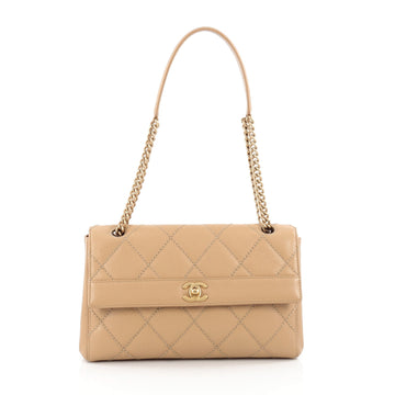 Chanel Vintage Aged Chain CC Lock Flap Bag Quilted Caviar Small