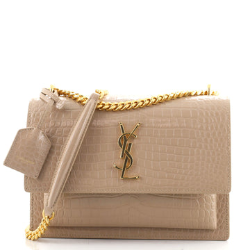 Saint Laurent Sunset Crossbody Bag Crocodile Embossed Leather Medium