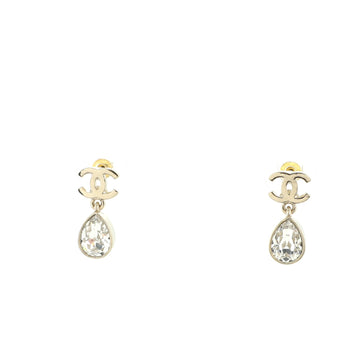 Chanel CC Teardrop Dangle Earrings Metal with Crystals