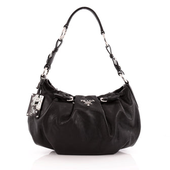 Prada Buckle Pleated Shoulder Bag Soft Calfskin Medium