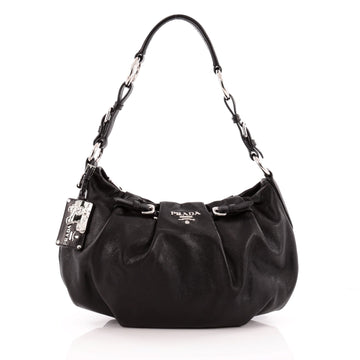 Prada Buckle Pleated Shoulder Bag Soft Calfskin Medium