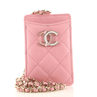 Chanel CC ID Card Holder on Chain Quilted Lambskin