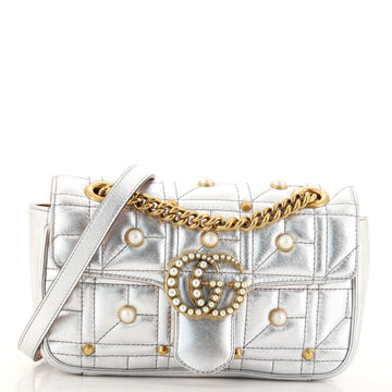 Gucci Pearly GG Marmont Flap Bag Embellished Matelasse Leather Mini