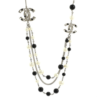 Chanel CC Triple Strand Necklace Faux Pearls and Beads