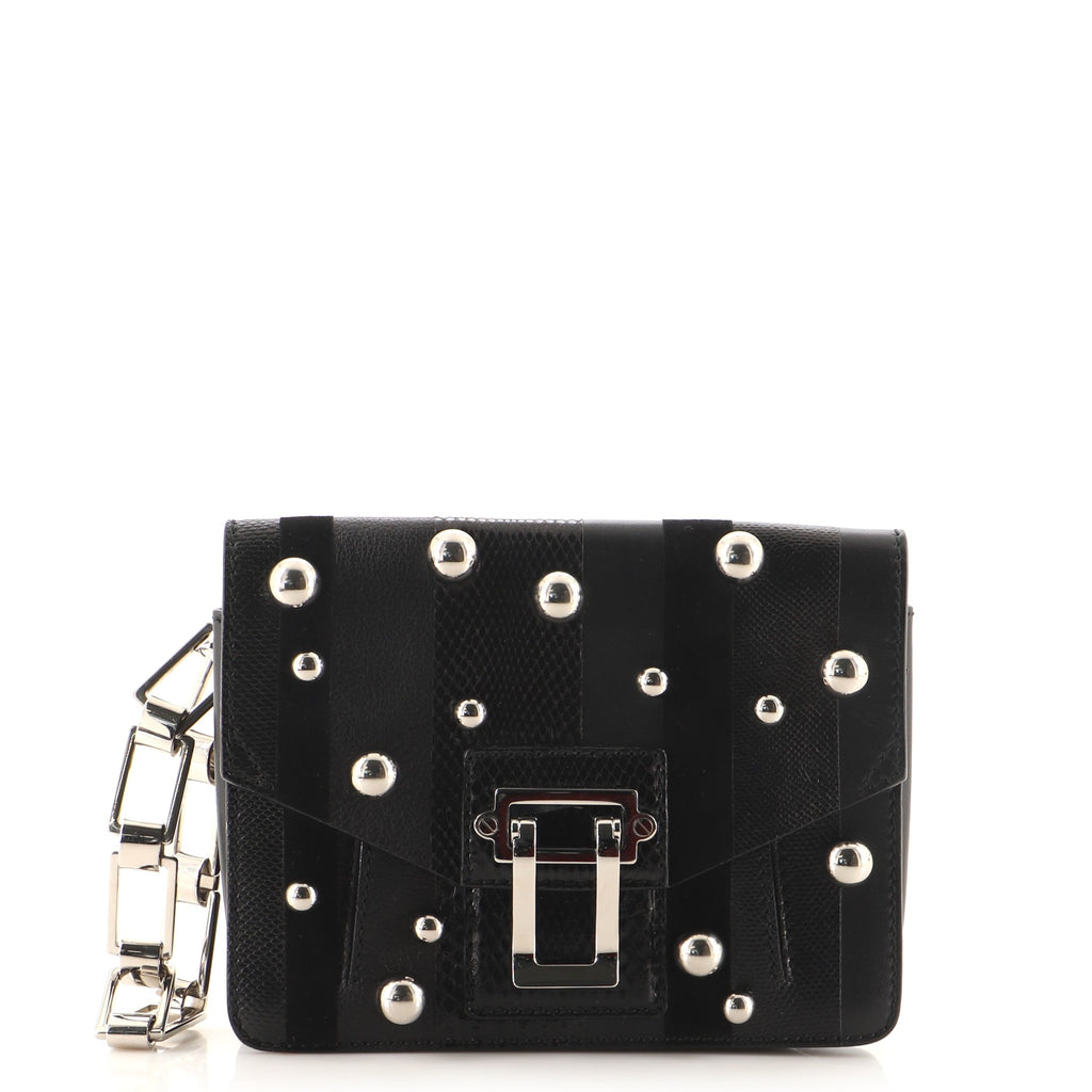 Proenza Schouler Hava Clutch Studded Mixed Media Small Black 1324821