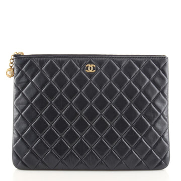 Chanel CC Pearl Charm O Case Clutch Quilted Calfskin Medium