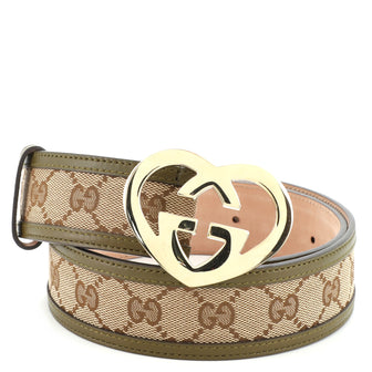 Gucci Lovely Heart Belt GG Canvas and Leather Wide