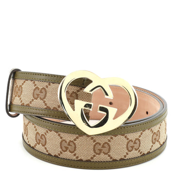Gucci Lovely Heart Belt GG Canvas and Leather Wide