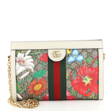 Gucci Ophidia Chain Shoulder Bag Flora GG Coated Canvas Small