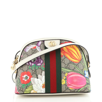 Gucci Ophidia Dome Shoulder Bag Flora GG Coated Canvas Small