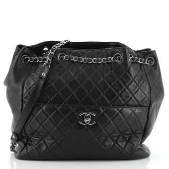 Chanel Drawstring CC Lock Bucket Bag Quilted Lambskin Medium