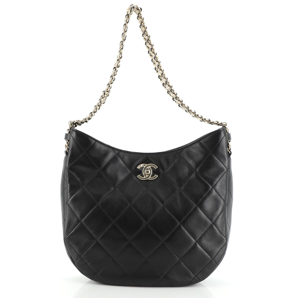 Chanel Wide Chain CC Turnlock Hobo Quilted Lambskin Small Black